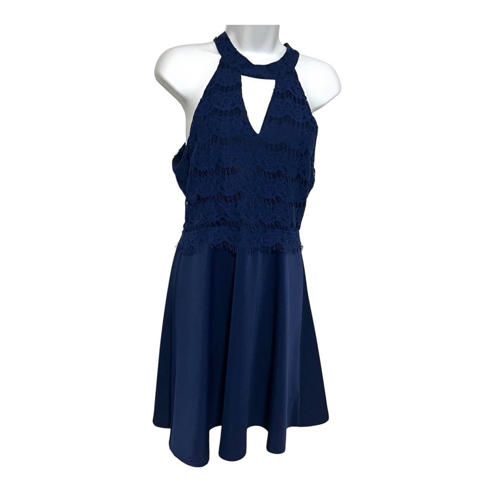 Francesca's Navy Halter Mini Dress Layers of Lace Size Medium Prom Hoco Formal